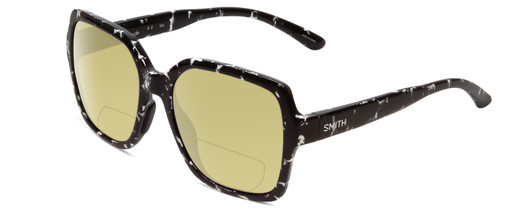 Profile View of Smith Optics Flare Designer Polarized Reading Sunglasses with Custom Cut Powered Sun Flower Yellow Lenses in Black Marble Tortoise Ladies Oversized Full Rim Acetate 57 mm