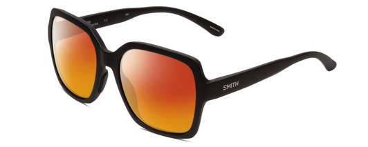 Profile View of Smith Optics Flare Designer Polarized Sunglasses with Custom Cut Red Mirror Lenses in Matte Black Ladies Oversized Full Rim Acetate 57 mm