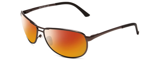 Profile View of Smith Optics Gray Man Elite Designer Polarized Sunglasses with Custom Cut Red Mirror Lenses in Matte Gun Metal Silver Unisex Oval Full Rim Metal 63 mm