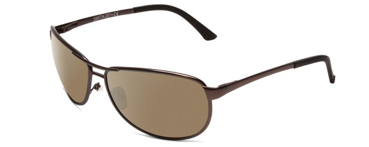 Profile View of Smith Optics Gray Man Elite Designer Polarized Sunglasses with Custom Cut Amber Brown Lenses in Matte Gun Metal Silver Unisex Oval Full Rim Metal 63 mm
