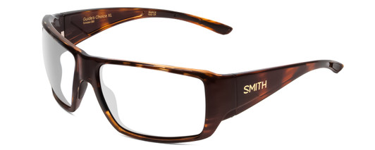 Profile View of Smith Optics Guides Choice XL Designer Reading Eye Glasses in Gloss Tortoise Havana Brown Gold Unisex Rectangle Full Rim Acetate 63 mm
