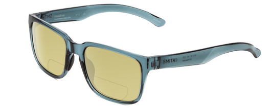 Profile View of Smith Optics Headliner Designer Polarized Reading Sunglasses with Custom Cut Powered Sun Flower Yellow Lenses in Crystal Stone Blue Green Unisex Square Full Rim Acetate 55 mm