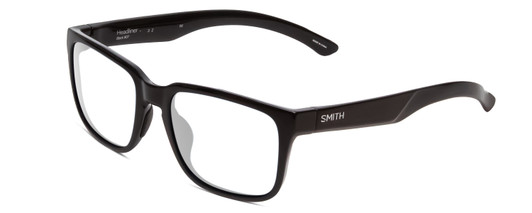 Profile View of Smith Optics Headliner Designer Progressive Lens Blue Light Blocking Eyeglasses in Gloss Black Unisex Square Full Rim Acetate 55 mm with Blue Light Zone functionality illustration laid over the lens