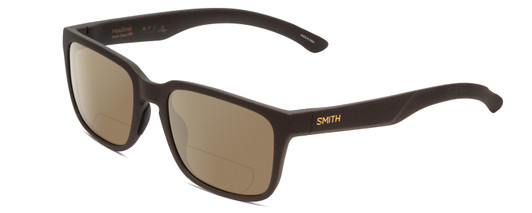Profile View of Smith Optics Headliner Designer Polarized Reading Sunglasses with Custom Cut Powered Amber Brown Lenses in Matte Gravy Grey Unisex Square Full Rim Acetate 55 mm