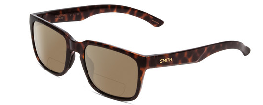 Profile View of Smith Optics Headliner Designer Polarized Reading Sunglasses with Custom Cut Powered Amber Brown Lenses in Tortoise Havana Gold Unisex Square Full Rim Acetate 55 mm
