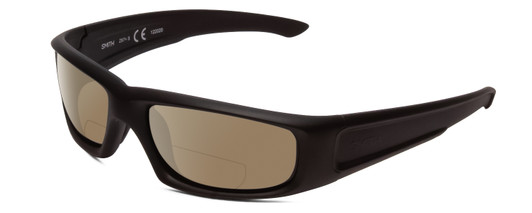 Profile View of Smith Optics Hudson Elite Designer Polarized Reading Sunglasses with Custom Cut Powered Amber Brown Lenses in Gloss Black Unisex Rectangle Full Rim Acetate 59 mm