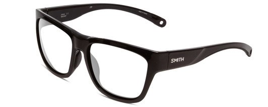 Profile View of Smith Optics Joya Designer Progressive Lens Blue Light Blocking Eyeglasses in Gloss Black Ladies Square Full Rim Acetate 56 mm with Blue Light Zone functionality illustration laid over the lens