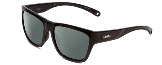 Profile View of Smith Optics Joya Designer Polarized Reading Sunglasses with Custom Cut Powered Smoke Grey Lenses in Gloss Black Ladies Square Full Rim Acetate 56 mm