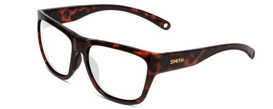 Profile View of Smith Optics Joya Designer Progressive Lens Blue Light Blocking Eyeglasses in Tortoise Havana Gold Ladies Square Full Rim Acetate 56 mm with Blue Light Zone functionality illustration laid over the lens