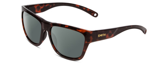 Profile View of Smith Optics Joya Designer Polarized Sunglasses with Custom Cut Smoke Grey Lenses in Tortoise Havana Gold Ladies Square Full Rim Acetate 56 mm