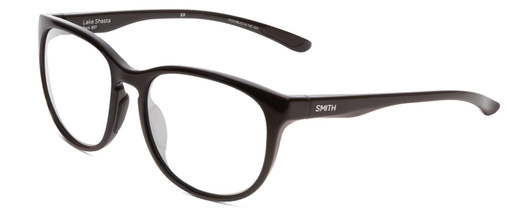 Profile View of Smith Optics Lake Shasta Designer Progressive Lens Blue Light Blocking Eyeglasses in Matte Black Unisex Cateye Full Rim Acetate 56 mm with Blue Light Zone functionality illustration laid over the lens