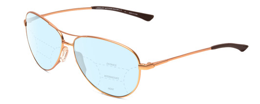 Profile View of Smith Optics Langley Designer Progressive Lens Blue Light Blocking Eyeglasses in Matte Rose Gold Black Unisex Aviator Full Rim Metal 60 mm with Blue Light Zone functionality illustration laid over the lens