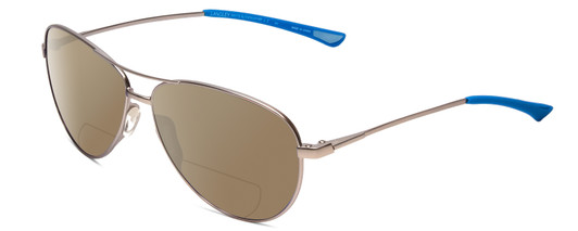 Profile View of Smith Optics Langley Designer Polarized Reading Sunglasses with Custom Cut Powered Amber Brown Lenses in Matte Ruthenium Silver Unisex Aviator Full Rim Metal 60 mm