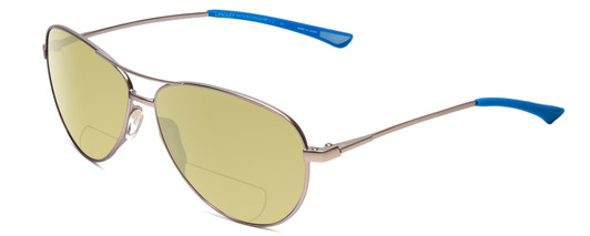 Profile View of Smith Optics Langley Designer Polarized Reading Sunglasses with Custom Cut Powered Sun Flower Yellow Lenses in Matte Ruthenium Silver Unisex Aviator Full Rim Metal 60 mm
