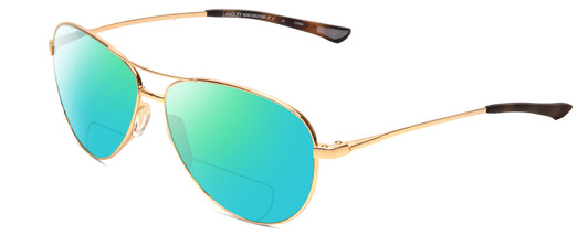 Profile View of Smith Optics Langley Designer Polarized Reading Sunglasses with Custom Cut Powered Green Mirror Lenses in Rose Gold Unisex Aviator Full Rim Metal 60 mm