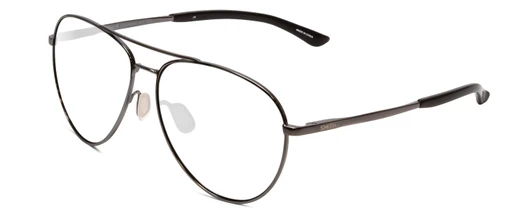 Profile View of Smith Optics Layback Designer Progressive Lens Blue Light Blocking Eyeglasses in Gun Metal Silver Black Unisex Aviator Full Rim Metal 60 mm with Blue Light Zone functionality illustration laid over the lens
