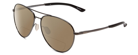 Profile View of Smith Optics Layback Designer Polarized Reading Sunglasses with Custom Cut Powered Amber Brown Lenses in Gun Metal Silver Black Unisex Aviator Full Rim Metal 60 mm