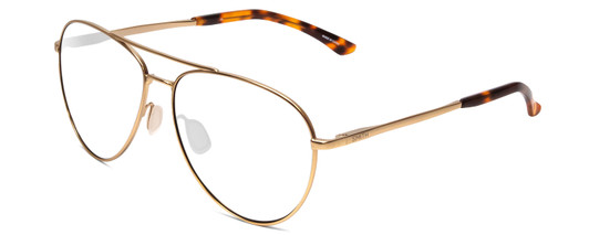 Profile View of Smith Optics Layback Designer Progressive Lens Blue Light Blocking Eyeglasses in Matte Gold Unisex Aviator Full Rim Metal 60 mm with Blue Light Zone functionality illustration laid over the lens
