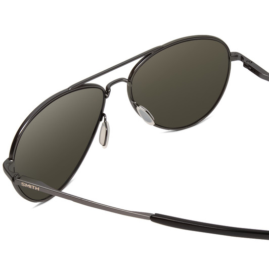 Close Up View of Smith Layback Unisex Aviator Sunglass Gun Metal Silver/Polarized Gray Green 60mm