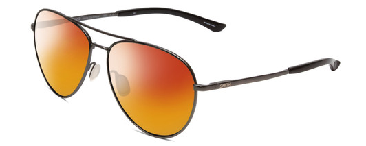 Profile View of Smith Optics Layback Designer Polarized Sunglasses with Custom Cut Red Mirror Lenses in Matte Gun Metal Silver Unisex Aviator Full Rim Metal 60 mm