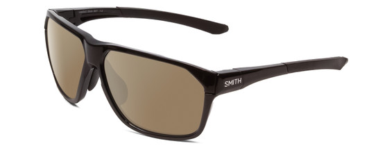 Profile View of Smith Optics Leadout PivLock Designer Polarized Sunglasses with Custom Cut Amber Brown Lenses in Gloss Black Unisex Square Full Rim Acetate 63 mm