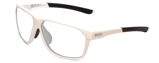 Profile View of Smith Optics Leadout PivLock Designer Progressive Lens Blue Light Blocking Eyeglasses in White Unisex Square Full Rim Acetate 63 mm with Blue Light Zone functionality illustration laid over the lens