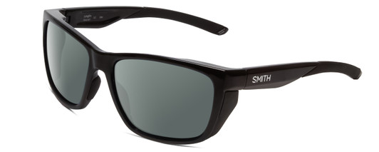 Profile View of Smith Optics Longfin Designer Polarized Sunglasses with Custom Cut Smoke Grey Lenses in Gloss Black Unisex Wrap Full Rim Acetate 59 mm