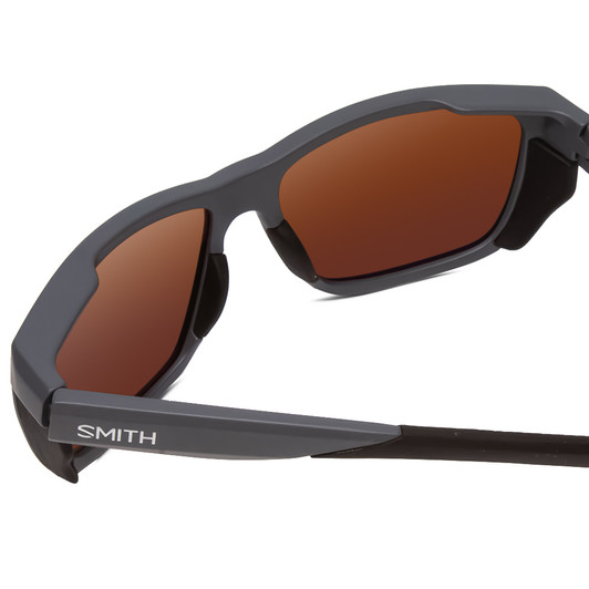 Close Up View of Smith Longfin Unisex Sunglasses Matte Cement Grey/CP Polarized Green Mirror 59mm