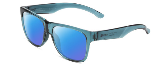 Profile View of Smith Optics Lowdown 2 Designer Polarized Sunglasses with Custom Cut Blue Mirror Lenses in Crystal Stone Blue Green Unisex Classic Full Rim Acetate 55 mm