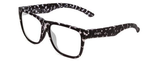 Profile View of Smith Optics Lowdown 2 Designer Progressive Lens Blue Light Blocking Eyeglasses in Matte Black Marble Tortoise Unisex Classic Full Rim Acetate 55 mm with Blue Light Zone functionality illustration laid over the lens