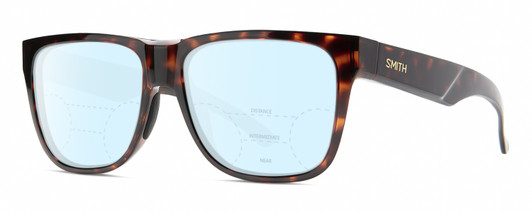 Profile View of Smith Optics Lowdown 2 Designer Progressive Lens Blue Light Blocking Eyeglasses in Tortoise Havana Brown Gold Unisex Classic Full Rim Acetate 55 mm
