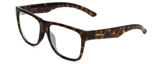 Profile View of Smith Optics Lowdown 2 Designer Progressive Lens Blue Light Blocking Eyeglasses in Vintage Tortoise Havana Brown Gold Unisex Classic Full Rim Acetate 55 mm with Blue Light Zone functionality illustration laid over the lens