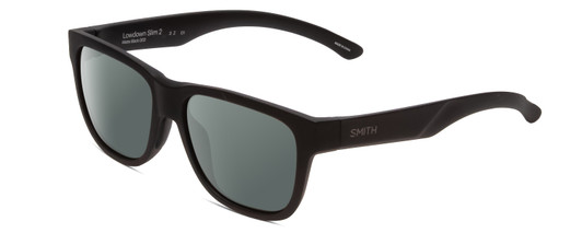 Profile View of Smith Optics Lowdown Slim 2 Designer Polarized Sunglasses with Custom Cut Smoke Grey Lenses in Matte Black Unisex Classic Full Rim Acetate 53 mm
