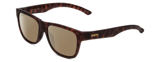Profile View of Smith Optics Lowdown Slim 2 Designer Polarized Sunglasses with Custom Cut Amber Brown Lenses in Matte Tortoise Havana Gold Unisex Classic Full Rim Acetate 53 mm