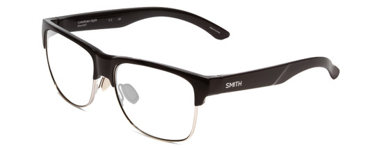 Profile View of Smith Optics Lowdown Split Designer Blue Light Blocking Eyeglasses in Gloss Black Unisex Classic Semi-Rimless Acetate 56 mm