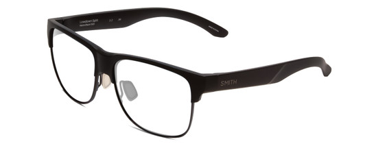 Profile View of Smith Optics Lowdown Split Designer Reading Eye Glasses in Matte Black Unisex Classic Semi-Rimless Acetate 56 mm