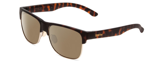 Profile View of Smith Optics Lowdown Split Designer Polarized Sunglasses with Custom Cut Amber Brown Lenses in Matte Tortoise Havana Gold Unisex Classic Semi-Rimless Acetate 56 mm