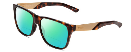 Profile View of Smith Optics Lowdown Steel Designer Polarized Reading Sunglasses with Custom Cut Powered Green Mirror Lenses in Dark Tortoise Havana Gold Unisex Classic Full Rim Acetate 56 mm