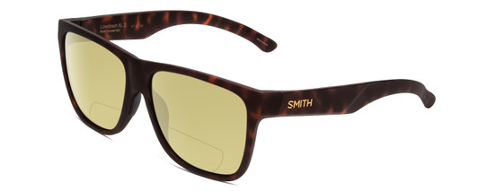 Profile View of Smith Optics Lowdown Xl 2 Designer Polarized Reading Sunglasses with Custom Cut Powered Sun Flower Yellow Lenses in Matte Tortoise Havana Gold Unisex Classic Full Rim Acetate 60 mm