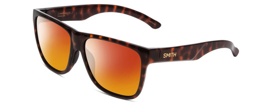 Profile View of Smith Optics Lowdown Xl 2 Designer Polarized Sunglasses with Custom Cut Red Mirror Lenses in Tortoise Havana Gold Unisex Classic Full Rim Acetate 60 mm
