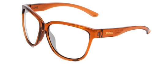Profile View of Smith Optics Monterey Designer Blue Light Blocking Eyeglasses in Crystal Tobacco Ladies Cateye Full Rim Acetate 58 mm
