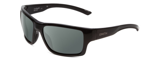 Profile View of Smith Optics Outback Designer Polarized Sunglasses with Custom Cut Smoke Grey Lenses in Gloss Black Unisex Square Full Rim Acetate 59 mm