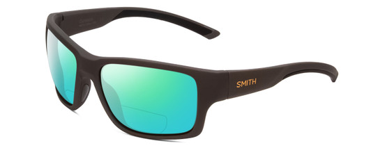 Profile View of Smith Optics Outback Designer Polarized Reading Sunglasses with Custom Cut Powered Green Mirror Lenses in Matte Gravy Grey Unisex Square Full Rim Acetate 59 mm