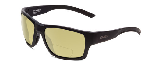 Profile View of Smith Optics Outback Elite Designer Polarized Reading Sunglasses with Custom Cut Powered Sun Flower Yellow Lenses in Matte Deep Ink Navy Blue Cobalt Unisex Square Full Rim Acetate 59 mm