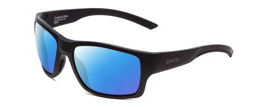 Profile View of Smith Optics Outback Elite Designer Polarized Reading Sunglasses with Custom Cut Powered Blue Mirror Lenses in Matte Deep Ink Navy Blue Cobalt Unisex Square Full Rim Acetate 59 mm