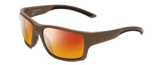 Profile View of Smith Optics Outback Elite Designer Polarized Sunglasses with Custom Cut Red Mirror Lenses in Tan 499 Unisex Square Full Rim Acetate 59 mm