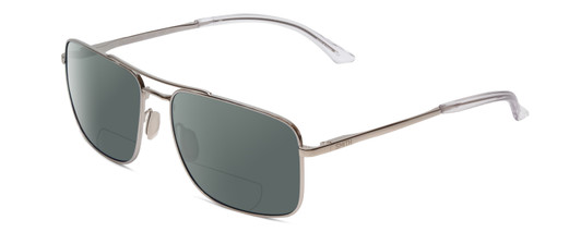 Profile View of Smith Optics Outcome Designer Polarized Reading Sunglasses with Custom Cut Powered Smoke Grey Lenses in Silver Unisex Aviator Full Rim Metal 59 mm
