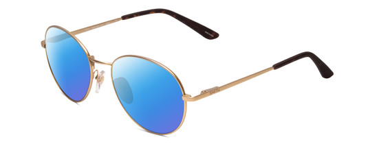 Profile View of Smith Optics Prep Designer Polarized Sunglasses with Custom Cut Blue Mirror Lenses in Matte Gold Unisex Round Full Rim Metal 53 mm
