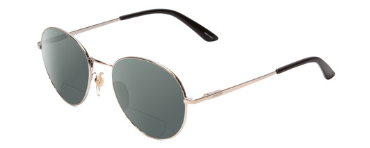Profile View of Smith Optics Prep Designer Polarized Reading Sunglasses with Custom Cut Powered Smoke Grey Lenses in Silver Black Unisex Round Full Rim Metal 59 mm