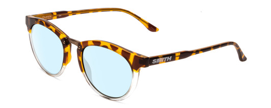 Profile View of Smith Optics Questa Designer Progressive Lens Blue Light Blocking Eyeglasses in Amber Brown Tortoise Ladies Round Full Rim Acetate 50 mm